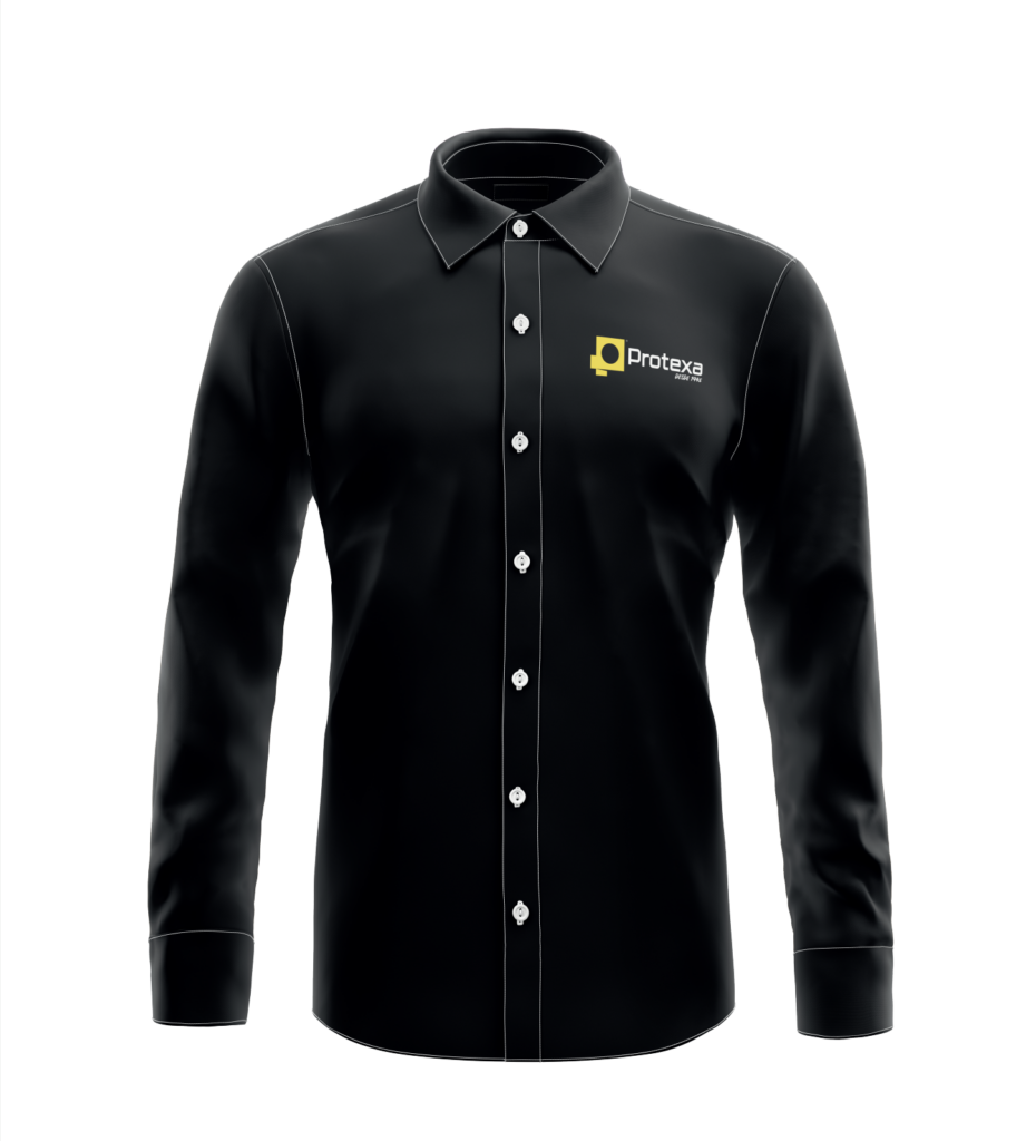 Camisa negra con logotipo bordado de Impermeabilizantes Protexa